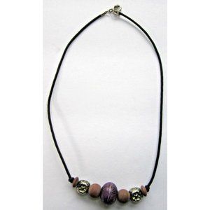 Hand Crafted Beaded Choker Necklace Purple Brown